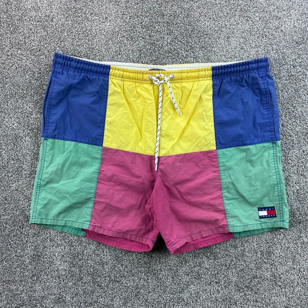 Vintage Tommy Hilfiger Swim Trunks Mens Medium Colorblock Board Shorts Flag
